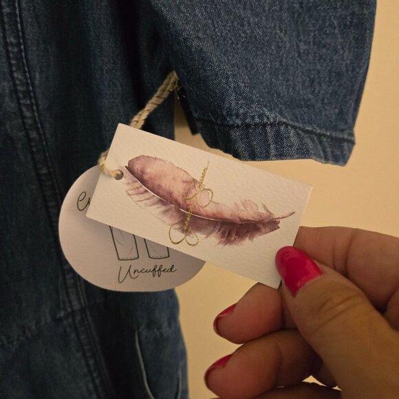 Jessica Simpson NWT Denim Puff Short Sleeve Scoop Neck Belted Jumpsuit Size L - Picture 5 of 6